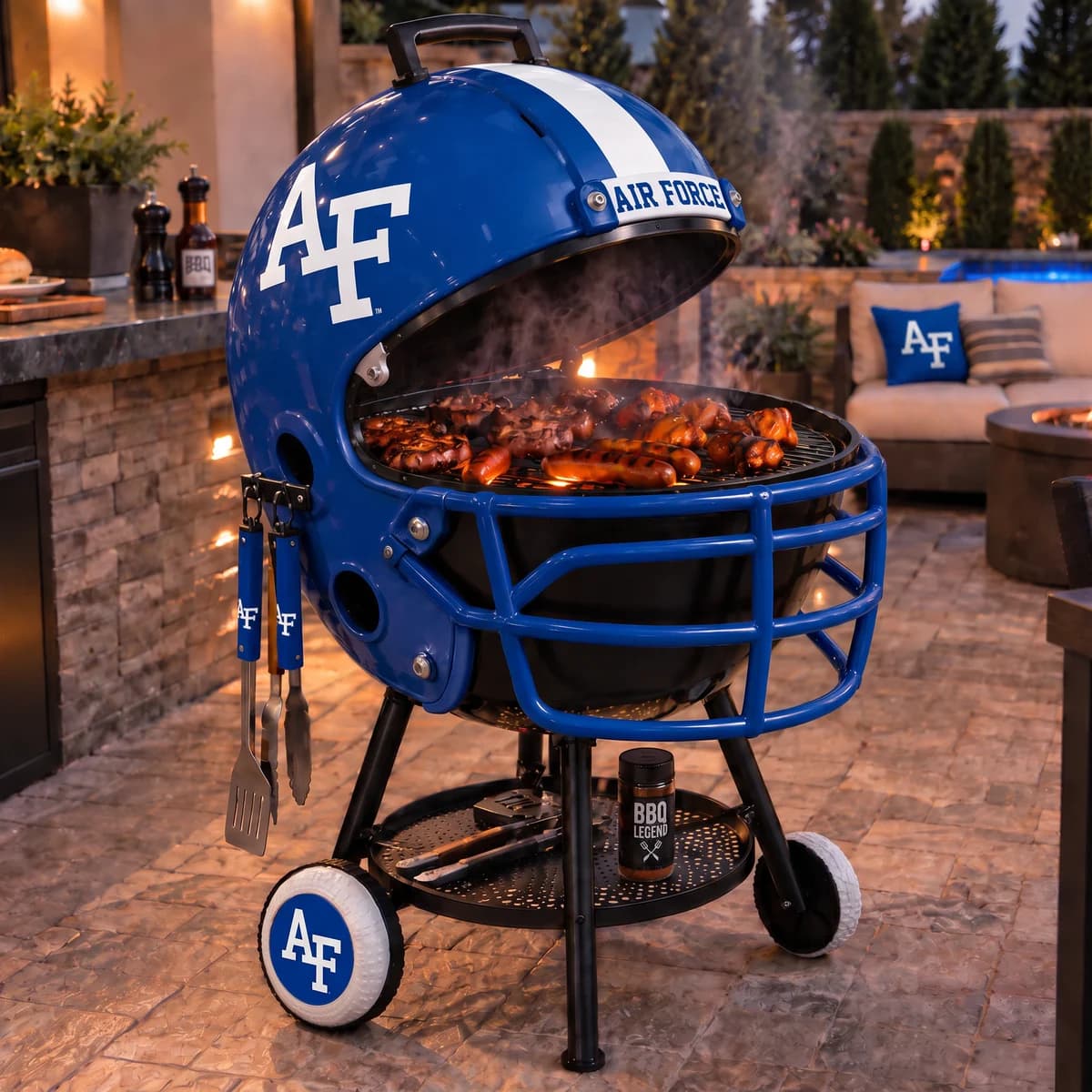 AI-generated product illustration: Air Force Falcons helmet-shaped grill
