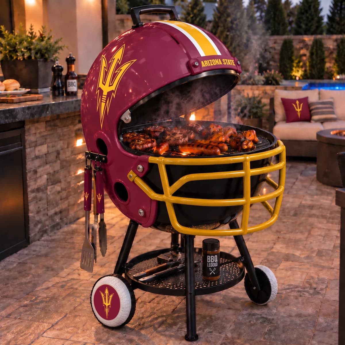 AI-generated product illustration: Arizona State Sun Devils helmet-shaped grill