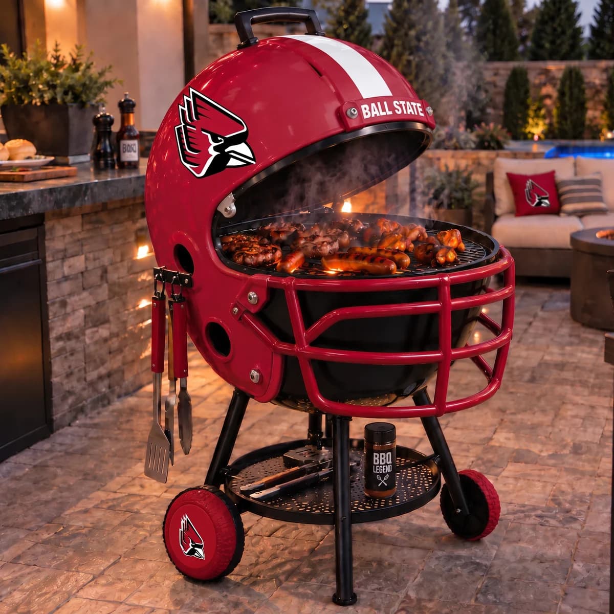 AI-generated product illustration: Ball State Cardinals helmet-shaped grill