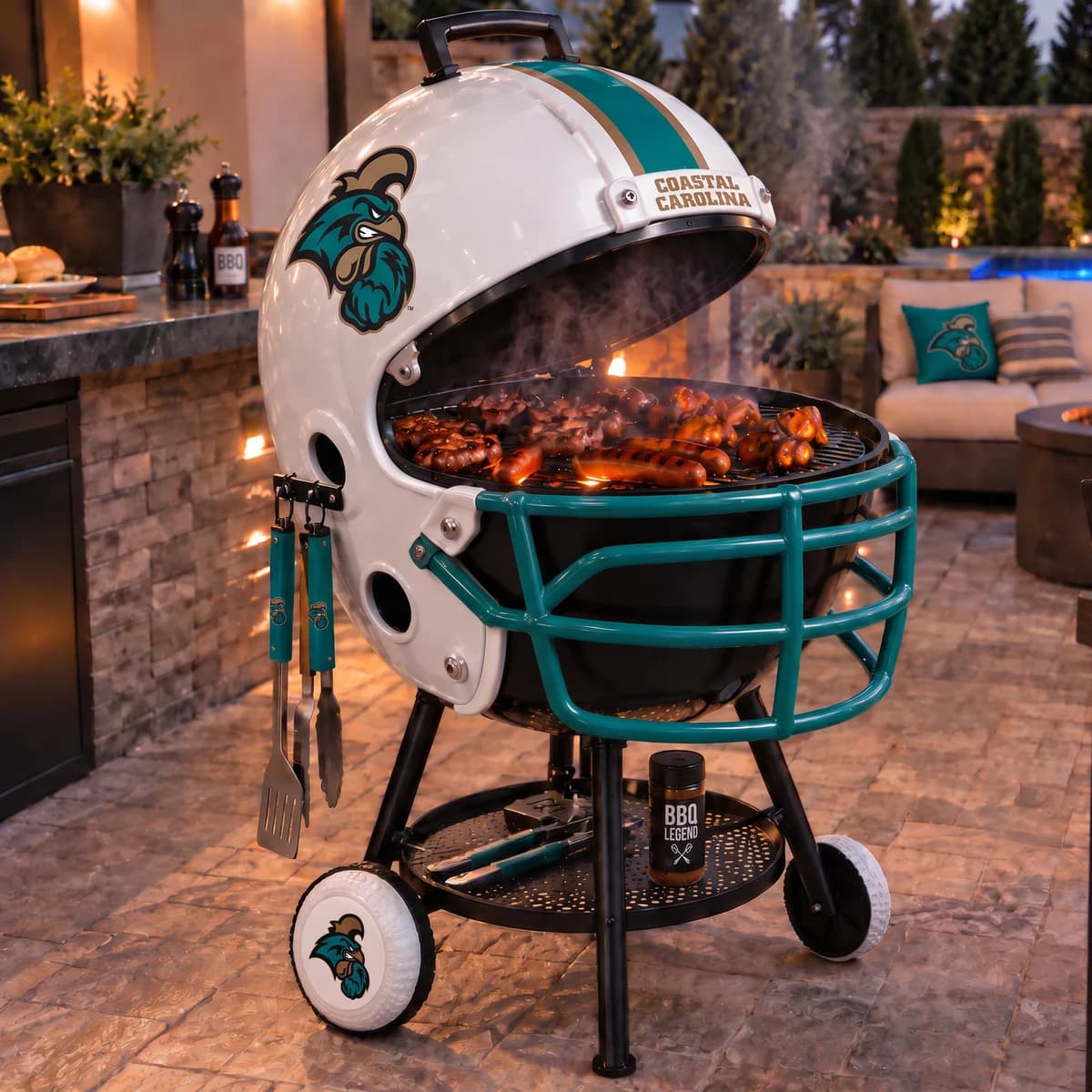 AI-generated product illustration: Coastal Carolina Chanticleers helmet-shaped grill